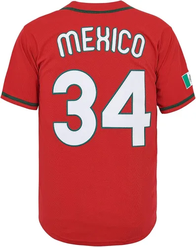 Vista 3 de México 34 7 Button Down Baseball Jersey de manga corta Hipster 80S 90S Hip Hop Baseball Jersey