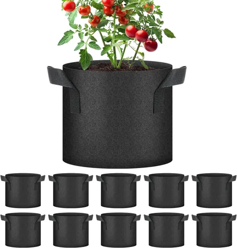 Vista 19 de Bolsas de cultivo de plantas HealSmart 3 galones, juego de 10 macetas para tomate con asas, tela no tejida de aireación, maceta de jardinería Negro
