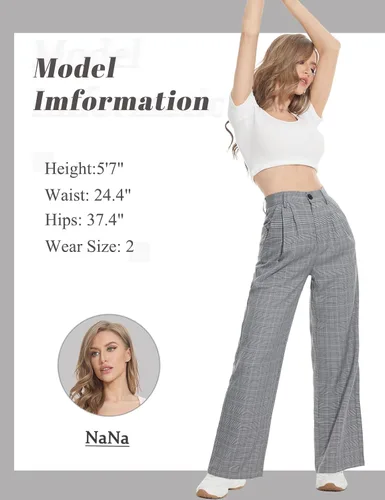 Vista 6 de Tapata Pantalones de pierna ancha para mujer, pantalones de vestir de cintura alta, casuales, elásticos, bolsillos para el trabajo y negocios