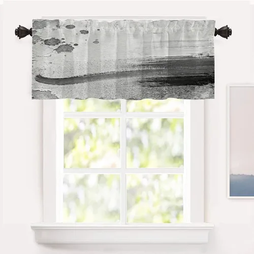 Vista 57 de Shrahala Beige and Orange Abstract Art Brushstrokes Blackout Curtain Tiers, Abstract Oil Paint Kitchen Valance Light Blocking Tier Drapes with Rod