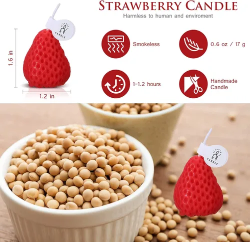 Vista 2 de Nuanchu 8 velas de fresa con forma de fresa, cera perfumada de cera de soja, linda vela decorativa para dormitorio, baño, fiestas, 2 paquetes (rojo)