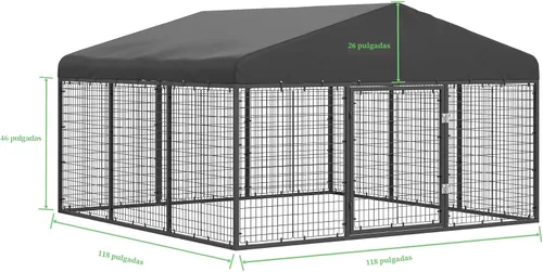 Vista 2 de Perrera para Perros de Exterior de 118" x 118" de Acero Ideal Cerca para Perros Medianos/Pequeños Revestimiento Anti-Óxido Jaula con Techo