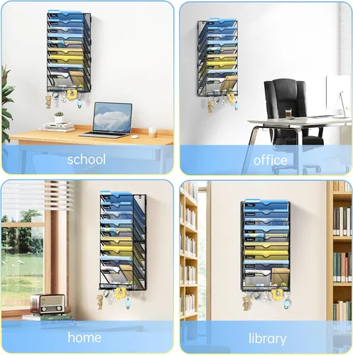 Vista 8 de SUPEASY Organizador de archivos de pared de 10 niveles con ganchos Negro