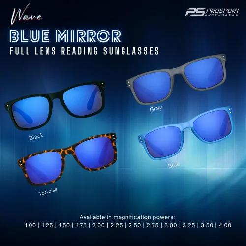 Vista 6 de proSPORT Lentes de sol de lectura para lectores con montura de cuerno con lentes de espejo azul para hombres y mujeres, no bifocales