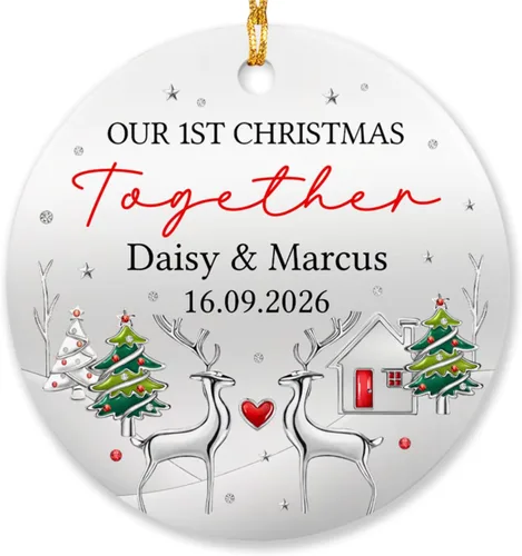 Vista 19 de Adorno de matrimonio de muñeco de nieve para pareja, adorno personalizado de primera Navidad para casados, con nombres personalizados y fecha