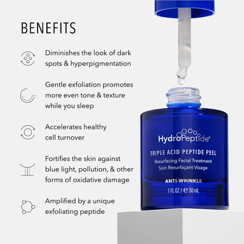 Vista 3 de HydroPeptide Triple Acid Peptide Peel, tratamiento de rejuvenecimiento en casa, 1 oz Resurfaces & Renews, Smooths Fine Lines, Refines Tone &