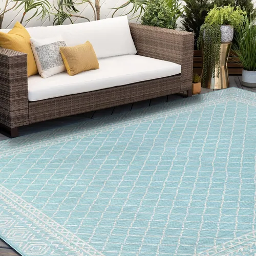 Vista 4 de Alfombra grande para interiores y exteriores, resistente al agua y a la decoloración, de 8 x 10 pies, para patio, terraza, porche, entrada, alfombra