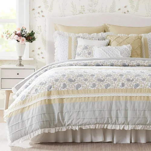 Vista 8 de Madison Park - Juego de edredón Dawn, 100% algodón, tipo Shabby Chic, diseño moderno rústico, ropa de cama para todas las estaciones, fundas a Aqua
