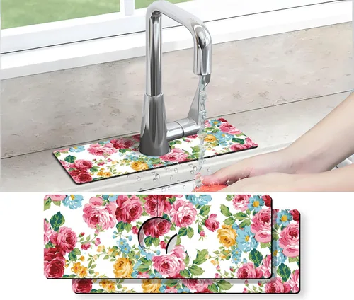 Vista 19 de Tapete protector contra salpicaduras para grifo de fregadero de cocina - 2 piezas, tapete súper absorbente de secado rápido, accesorios