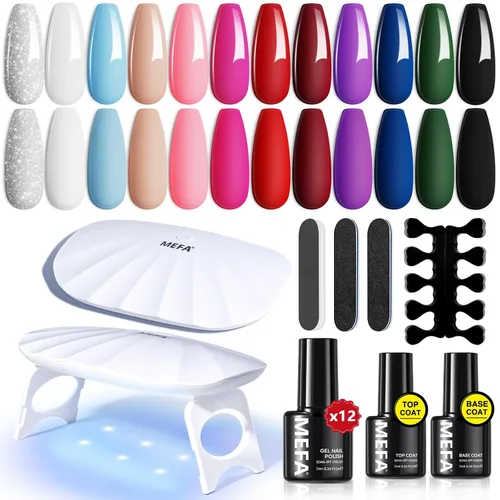 Vista 10 de MEFA Juego de 2 piezas de 15 ml de esmalte de uñas de gel, capa superior y base, esmalte de uñas de gel sin necesidad de limpieza, efecto de brillo