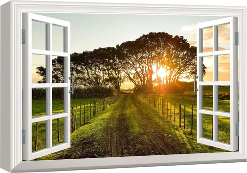 Vista 18 de wall26 - Cuadro en lienzo para pared, vista de ventana, río neón turquesa, rápido, bosque, lago, arroyo, naturaleza salvaje, fotografía, realismo