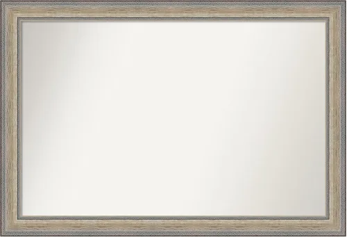 Vista 448 de Amanti Art Espejo de baño plateado para sobre el fregadero, 28 x 37 pulgadas, elegante espejo rectangular de peltre cepillado, marco de madera