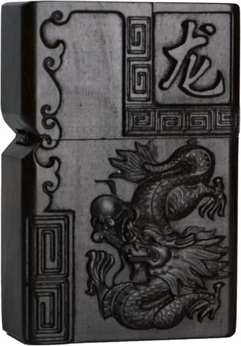 Vista 39 de Caja de carcasa de madera de ébano negro natural tallada para módulo Zippo (Serpiente Cobra)