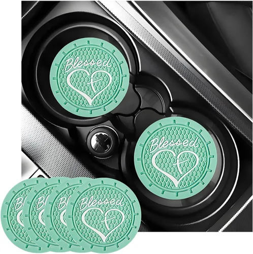 Vista 23 de KVAEY 2 PCS Posavasos para Portavasos de Coche, 2.76 Pulgadas Alfombrillas Antideslizantes para Bebidas del Vehículo con Linda Cruz Bendita