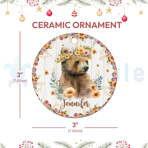 Vista 3 de Hyturtle Adorno de Navidad personalizado para los amantes de los osos, adorno de cerámica con nombre personalizado de Just A Girl Who Loves Bears