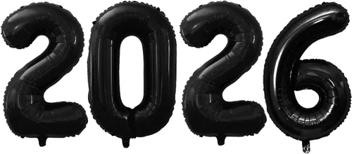 Vista 31 de GOER Globos de papel de aluminio 2026 para fiesta de Año Nuevo, suministros de fiesta, decoraciones de graduación (negro, 16 pulgadas)
