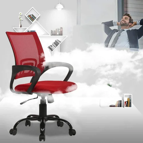 Vista 2 de Silla de oficina barata, silla ergonómica de escritorio para computadora con ruedas, reposabrazos y soporte para la espalda, respaldo medio, silla
