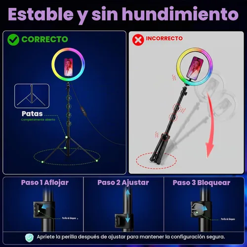 Vista 6 de Anillo de luz para selfie de 12 pulgadas con soporte para trípode extensible de 73 pulgadas: luces de escritorio para selfie PEYOU, luces de anillo