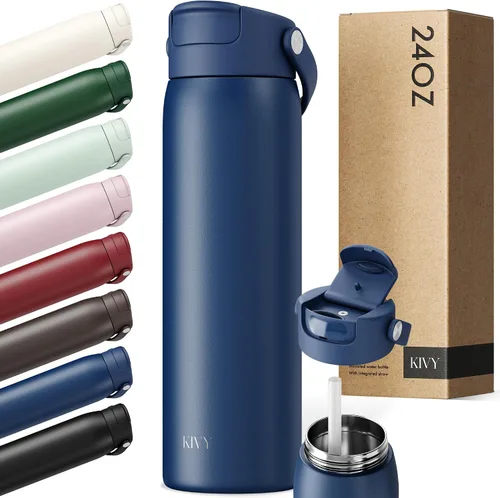 Vista 20 de KIVY Botella de agua de acero inoxidable con pajita 24oz - 24h fría 12h Rojo oscuro