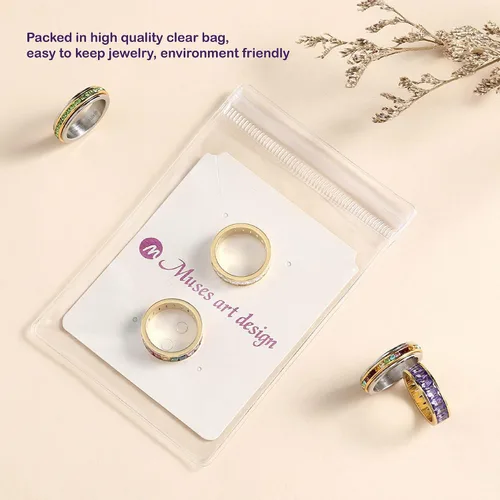 Vista 8 de Muses Art Design - Anillos para la ansiedad, anillos giratorios, anillos de banda con piedra de nacimiento, acero inoxidable, mujeres y hombres