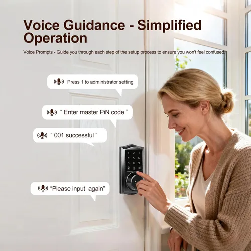 Vista 3 de Cerradura inteligente para puerta de entrada sin llave con control de aplicación, cerrojo electrónico de teclado con pantalla táctil con timbre