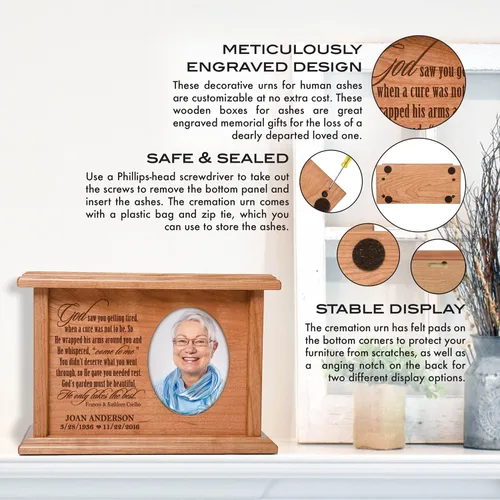 Vista 2 de LifeSong Milestones Urnas para cenizas, urnas femeninas adultas para cenizas, marco de fotos personalizado para adultos, urnas de cremación grabadas