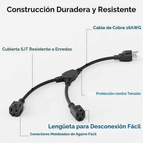 Vista 5 de [Listado ETL] Cable Matters - Paquete de 2 divisores de potencia de 16 AWG