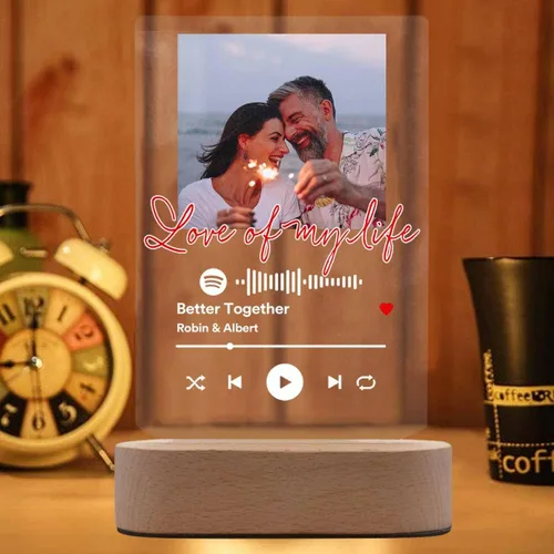 Vista 2 de Canción acrílica personalizada con foto, regalo personalizado para novio, novia, cubierta de álbum acrílico, placa de música transparente