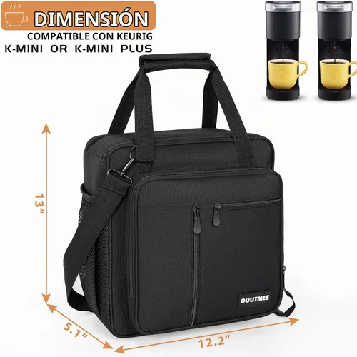 Vista 5 de Bolsa de transporte OUUTMEE para cafetera compatible con Keurig K-Mini o K-Mini Plus, bolsa de almacenamiento portátil para cafetera de una sola