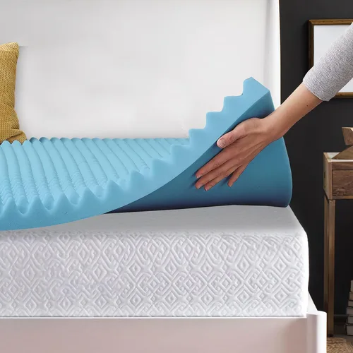 Vista 3 de Spring Coil, Toppers de espuma viscoelástica de gel contorneado de 1 pulgada para mayor comodidad y apoyo, individual, azul