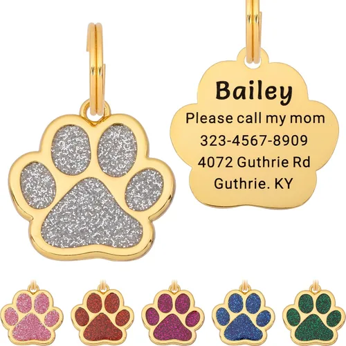 Vista 10 de Etiqueta para perro con grabado personalizado hasta 5 líneas de contenido para el nombre e información de tu mascota, bonita etiqueta de Azul