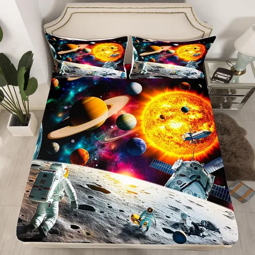 Vista 9 de Linda sábana bajera ajustable de gato tamaño individual, juegos de ropa de cama de mariposa azul y verde para niños, sábanas estéticas de gatos