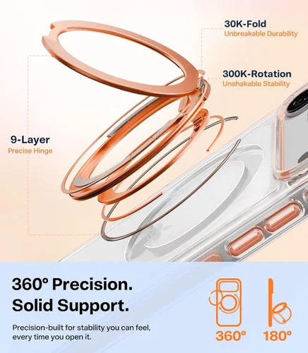 Vista 7 de TORRAS Funda con soporte magnético 360 para iPhone 17 Pro, ultra transparente, [compatible con MagSafe] [protección de grado militar 4X], funda