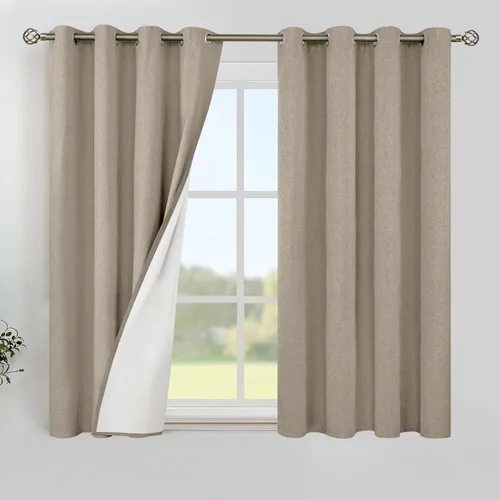 Vista 158 de YoungsTex - Cortinas 100% opacas para dormitorio, con aislamiento térmico y ojales, cortinas oscuras negras con capa pesada para ventana de sala
