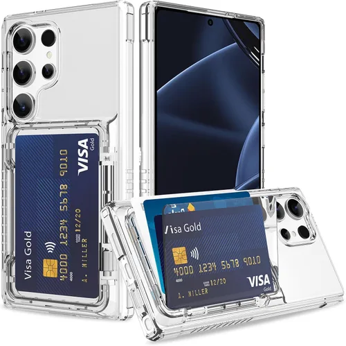 Vista 11 de Funda tipo cartera para iPhone 13 Pro Max con 3 ranuras para tarjetas de crédito, a prueba de golpes, híbrida, resistente, transparente Cubierta