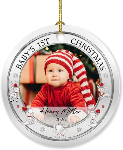 Vista 21 de Adorno de 5º aniversario, decoración del árbol de Navidad, nombres personalizados y recuerdos de aniversario de fotos, regalos para parejas juntas
