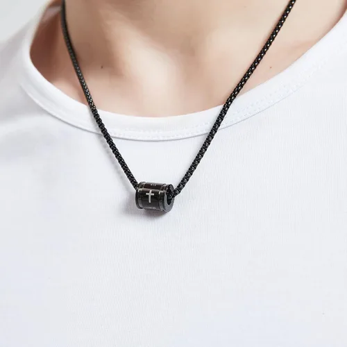 Vista 3 de JAYUMO Collar de cruz para hombres y niños, collar de cadena de cruz de acero inoxidable plateado, negro y dorado para hombres, collar cristiano