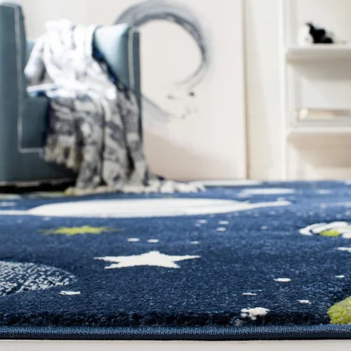 Vista 5 de SAFAVIEH Carousel Kids Collection - Alfombra cuadrada de 8 pies, color azul marino y marfil, no desprende pelusa y de fácil cuidado, ideal