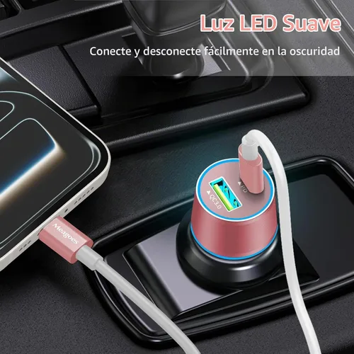 Vista 6 de Cargador de Coche Rosa de 67.5W USB C Super Carga Rápida, Bloque de 45W USBC y Puerto QC3.0 para iPhone 17 Pro Max/Air/16/15/iPad, Teléfono Celular