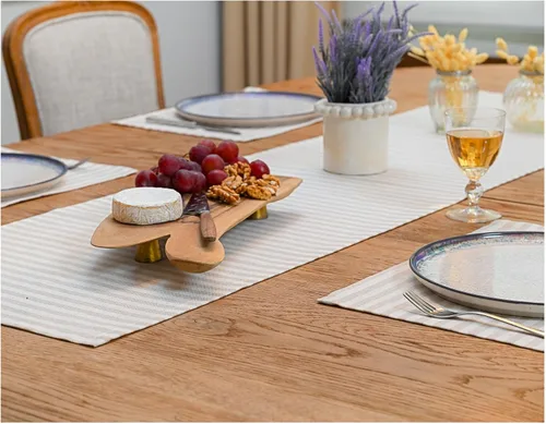 Vista 2 de Camino de mesa, caminos de mesa de algodón para cocina y comedor, camino de Acción de Gracias, camino de mesa de comedor lavable, juego de 4
