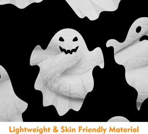 Vista 4 de Jbralid Manta de Halloween divertida con fantasma, lindo y espeluznante de Halloween, manta de franela ligera y acogedora para dormitorio, sala