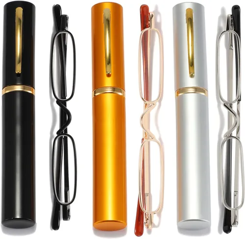Vista 3 de Lentes de lectura ultra pequeños para hombres y mujeres, lectores de bolsillo delgados con clip para bolígrafo, carcasa de metal, bisagra