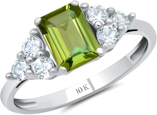 Vista 11 de MAX + STONE Anillos de piedras preciosas de oro de 10 quilates para mujer, anillo de aniversario con piedra natal de corte esmeralda, anillo