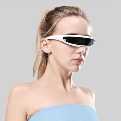 Vista 4 de SHEEN KELLY Futuristic Narrow Cyclops Mirrored Sunglasses For Men Women Cosplay Adult Rave Party Glasses Wrap