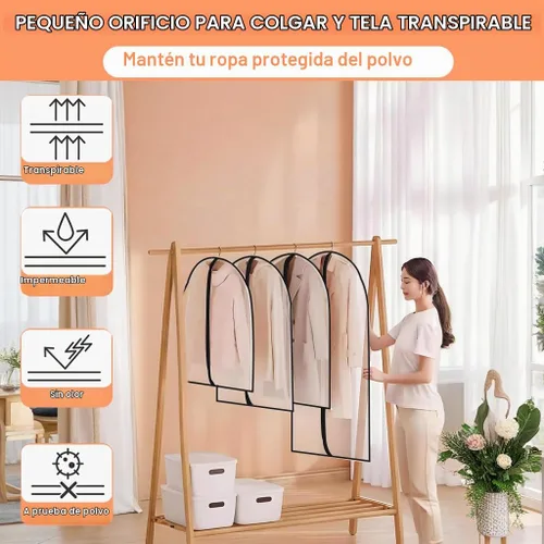 Vista 3 de Bolsas transparentes para colgar ropa de viaje (juego de 6) bolsas de traje para almacenamiento de ropa, bolsas de almacenamiento de ropa, funda