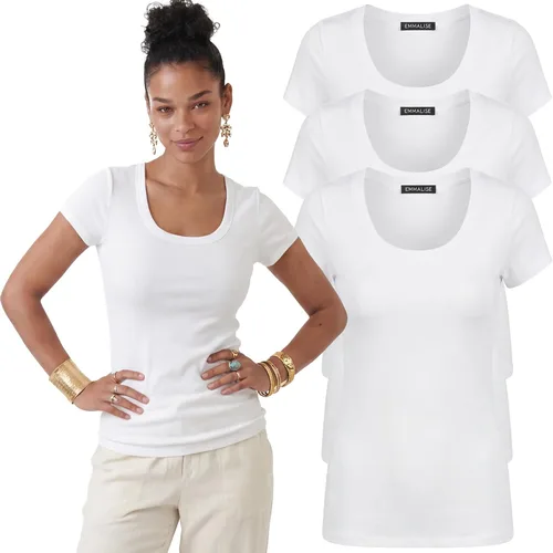 Vista 12 de Emmalise - Camiseta de manga corta para mujer, cuello redondo, estilo básico, pack de valor, tallas junior y grandes