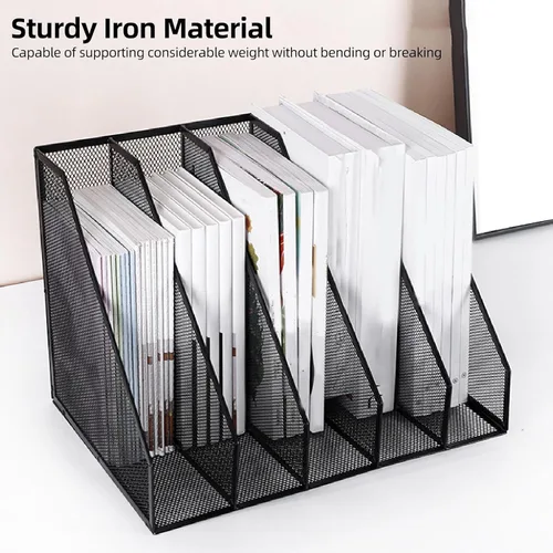 Vista 2 de Desk File Organizer Sturdy Iron Mesh 5 Section Vertical File Folder Document Holder for Office Workspace Desktop Organization
