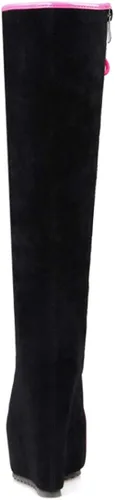 Vista 5 de Bellirala Botas de plataforma de cuña oculta hasta la rodilla con cordones y cremallera para mujer