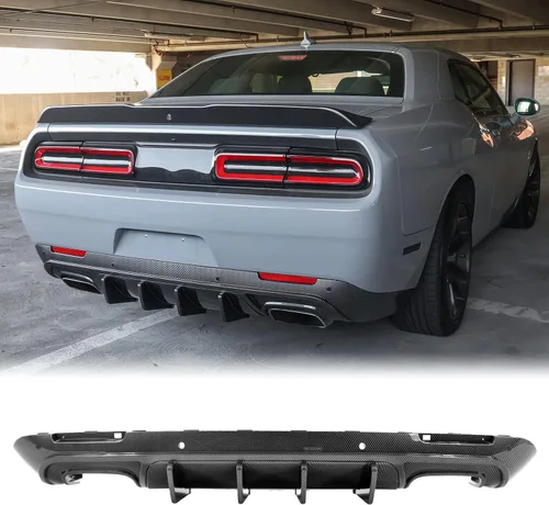 Vista 17 de FREEMOTOR802 Difusor Trasero Compatible con Dodge Challenger 2015-2023, Impresión de Fibra de Carbono PP Moldura de Parachoques Trasero Labio