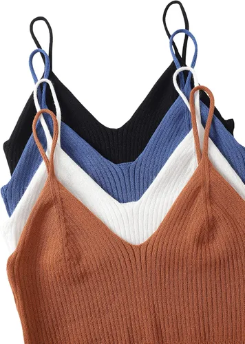 Vista 3 de SheIn Camisola básica sin mangas con cuello en V para mujer, 4 piezas